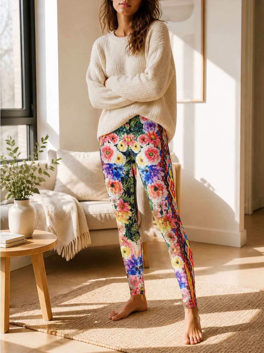 Multicolor Floral and Geometric Print Leggings